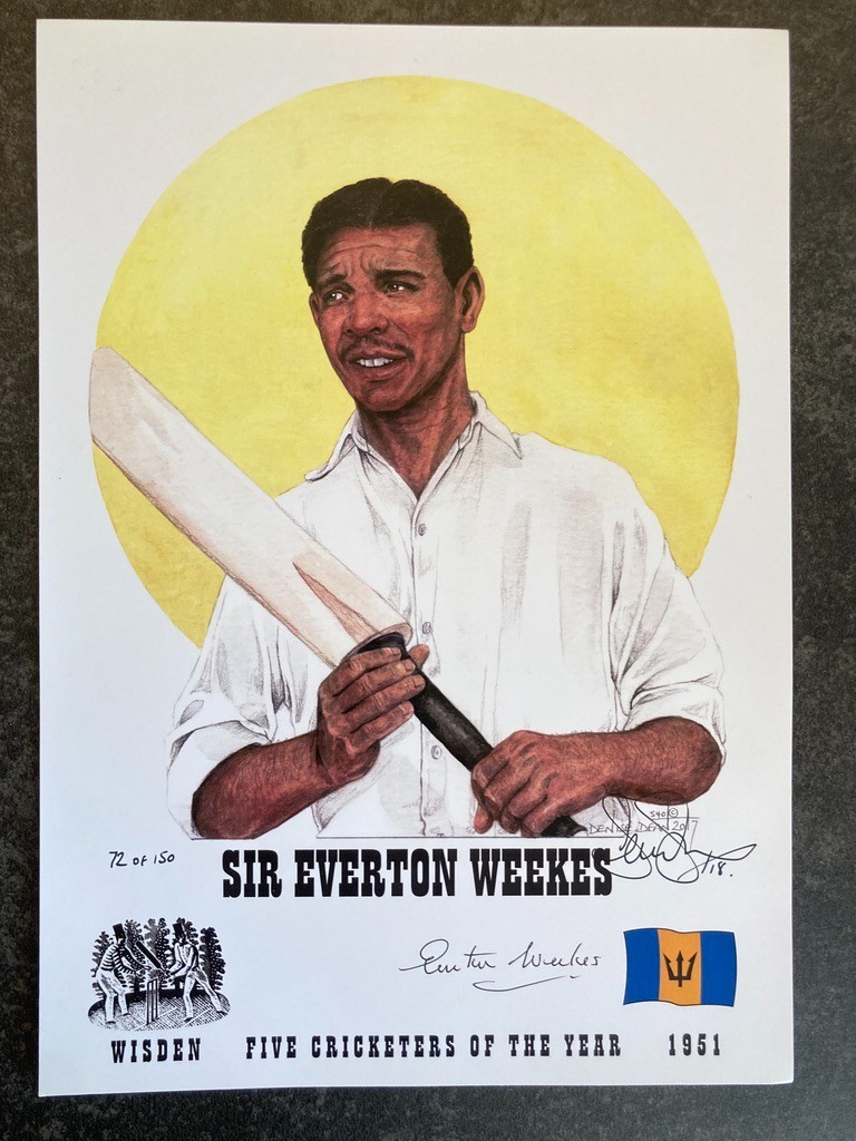 Cricket - Limited edition signed A4 Wisden card of Everton Weekes West Indies for sale on Ebay