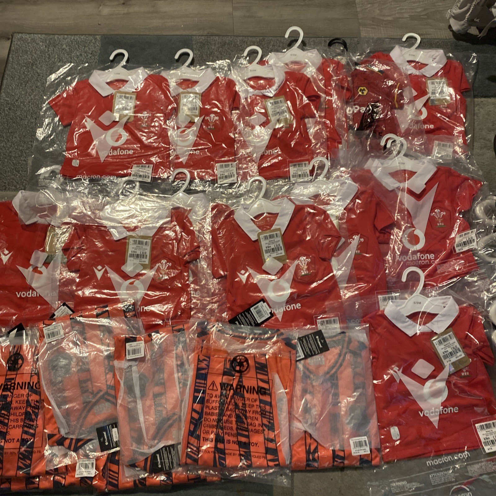Football/rugby Tops JOBLOT Bundle wales and wolves tops 6-9 months x 25 new  for sale on Ebay