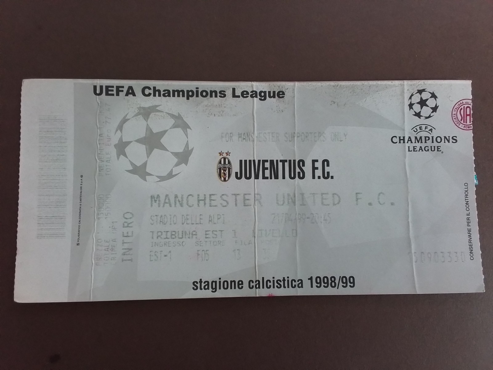 Juventus v Manchester United 1998/9 Champions League Semi -Final Treble Season  for sale on Ebay