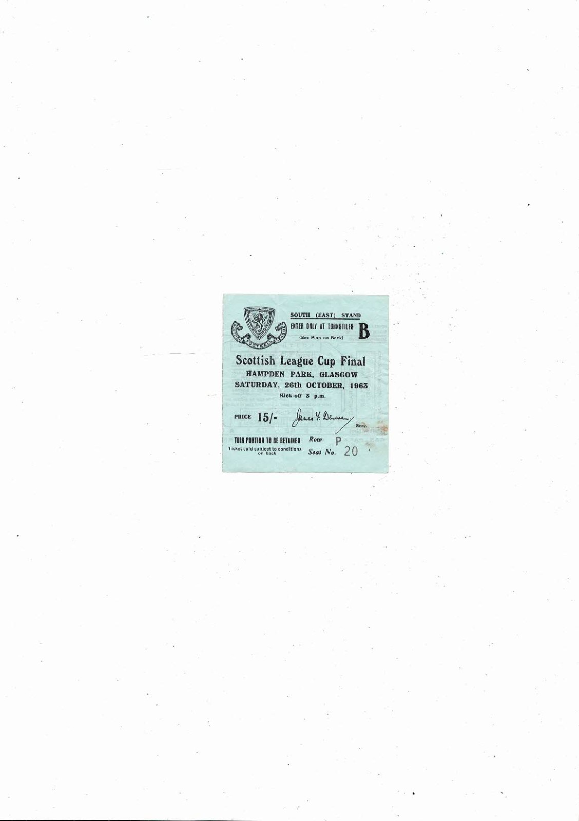 1963 Rangers v Morton Scottish League Cup Final Match Ticket for sale on Ebay
