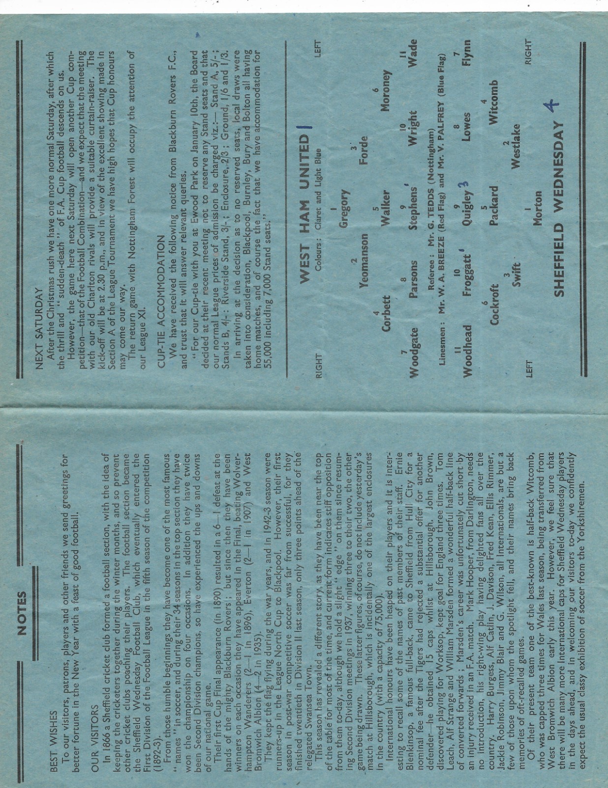 West Ham United v Sheffield Wednesday 27-12-1947 division 2 football programme for sale on Ebay