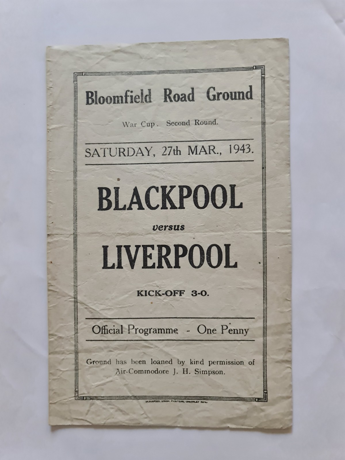 Blackpool v Liverpool 1942-43 for sale on Ebay
