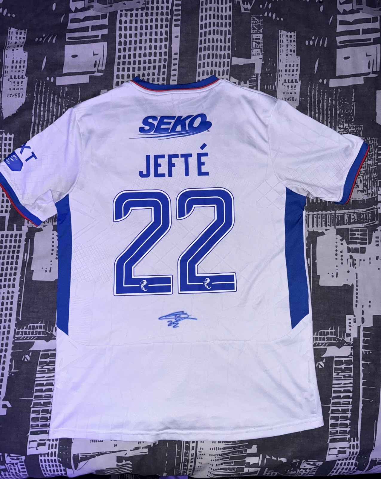 SIGNED RANGERS FC JEFTE SHIRT 24/25 PLAYER ISSUE NOT MATCH WORN PROOF  for sale on Ebay