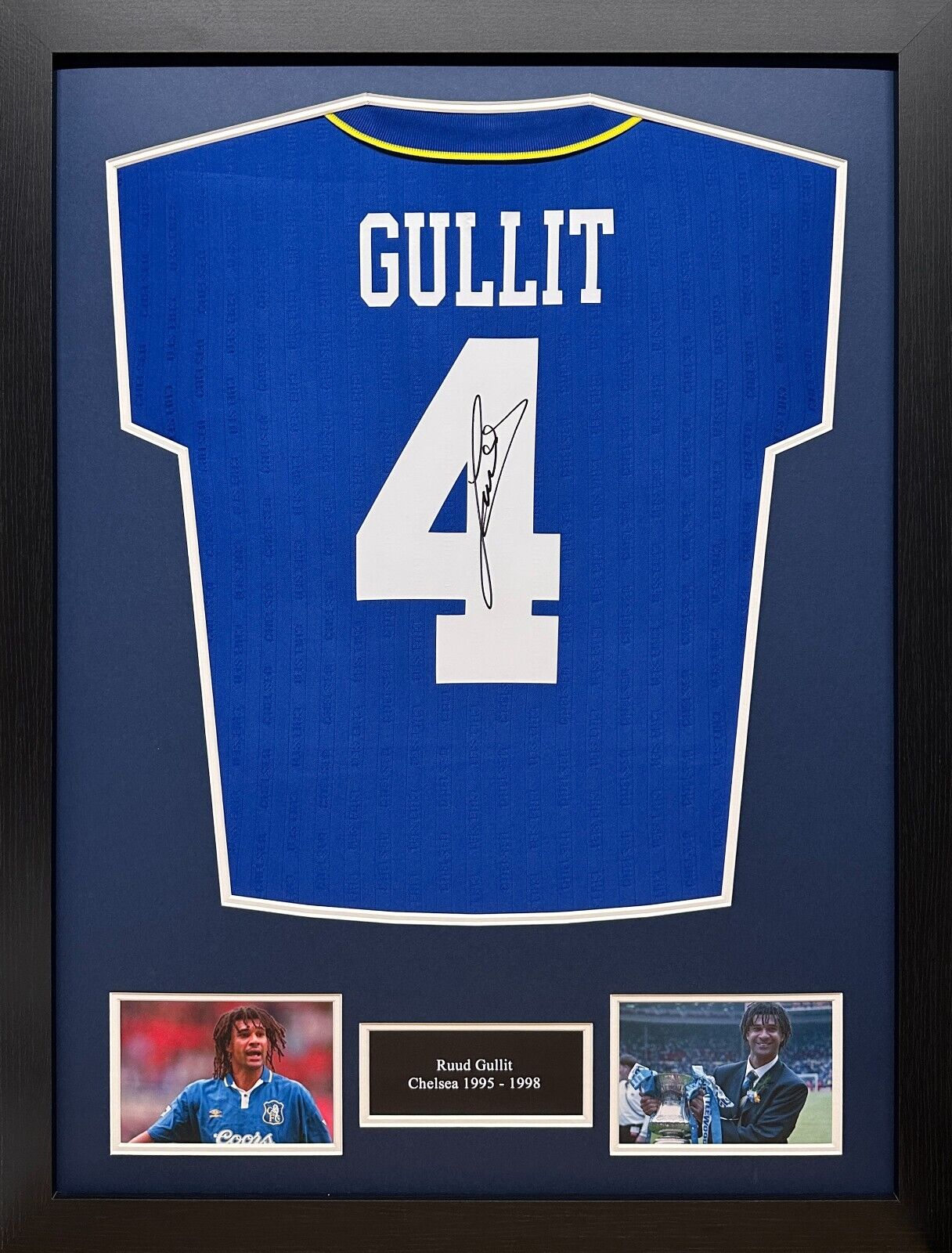 FRAMED RUUD GULLIT SIGNED CHELSEA OFFICIAL RETRO FOOTBALL SHIRT SEE PROOF + COA for sale on Ebay
