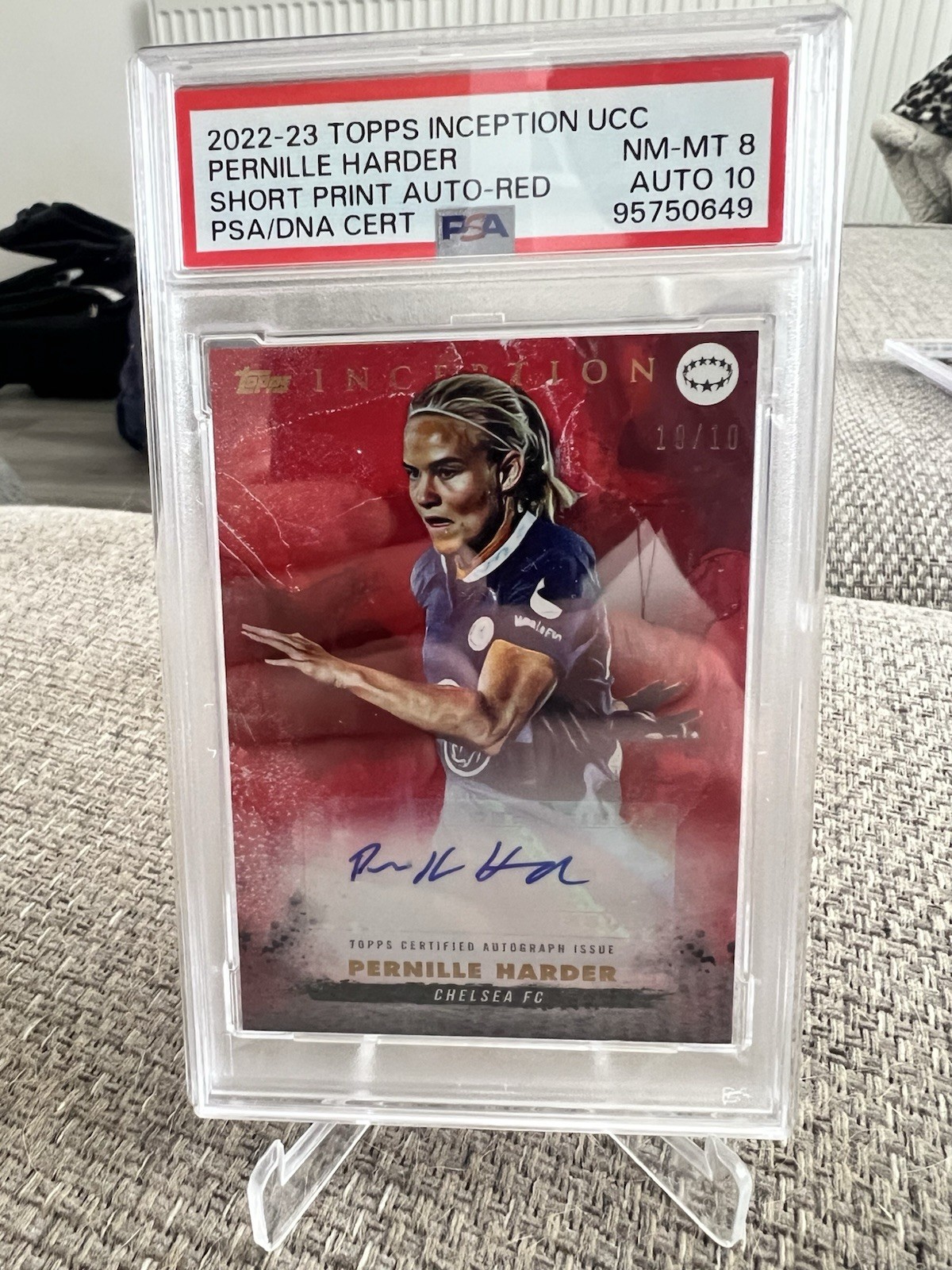Topps UCC Inception 22/23 Pernille Harder Chelsea SP Auto Red /10 Grade Psa 8/10 for sale on Ebay
