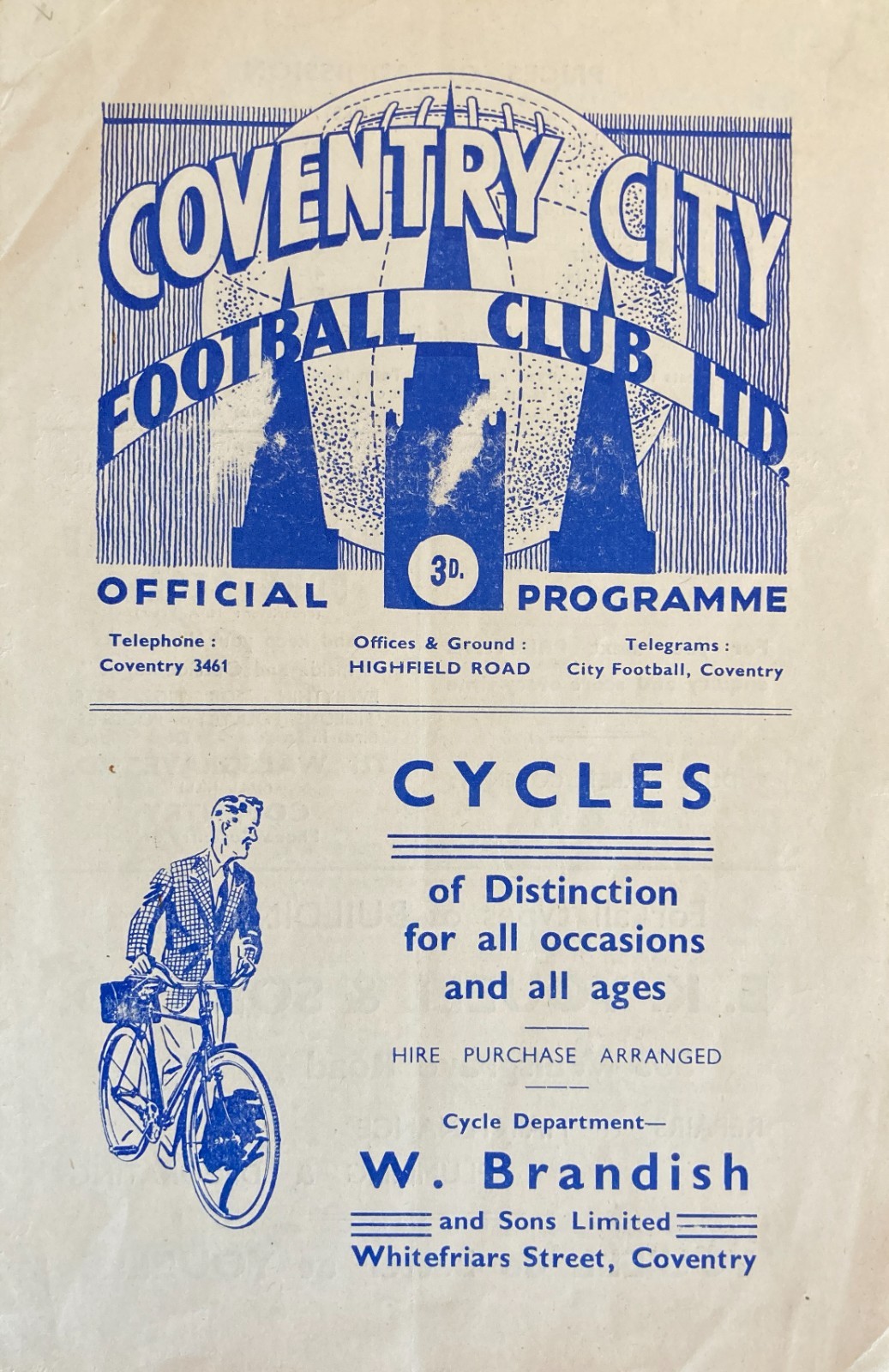 Coventry City v Chesterfield Div 2 1949/50 for sale on Ebay
