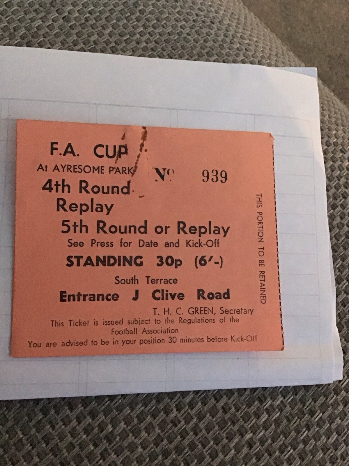 Possibly The Ticket Stub For Middlesbrough V Man United FA Cup Replay 29/2/1972 for sale on Ebay