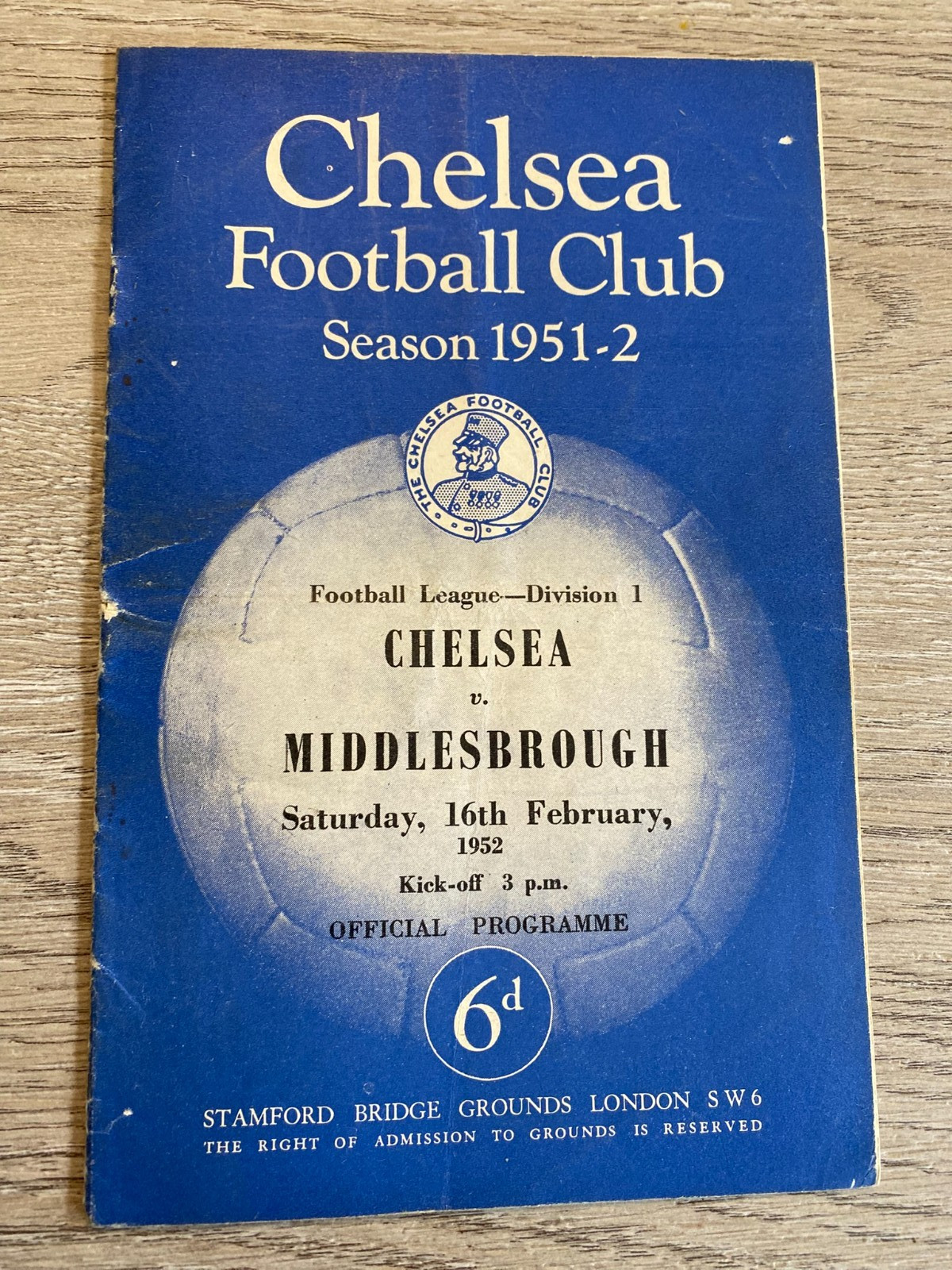 Chelsea V Middlesbrough 1951/2 for sale on Ebay