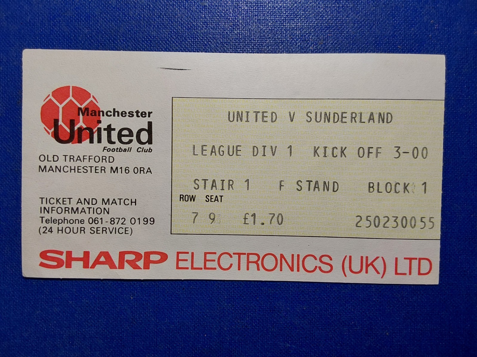 TICKET Manchester United v Sunderland 1980's Vgc for sale on Ebay