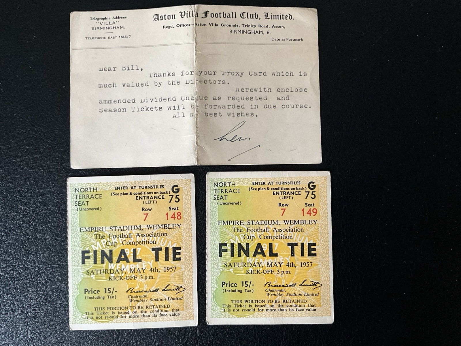 Aston Villa/Man Utd Wembley Cup Final 1957 ticket stubs for sale on Ebay