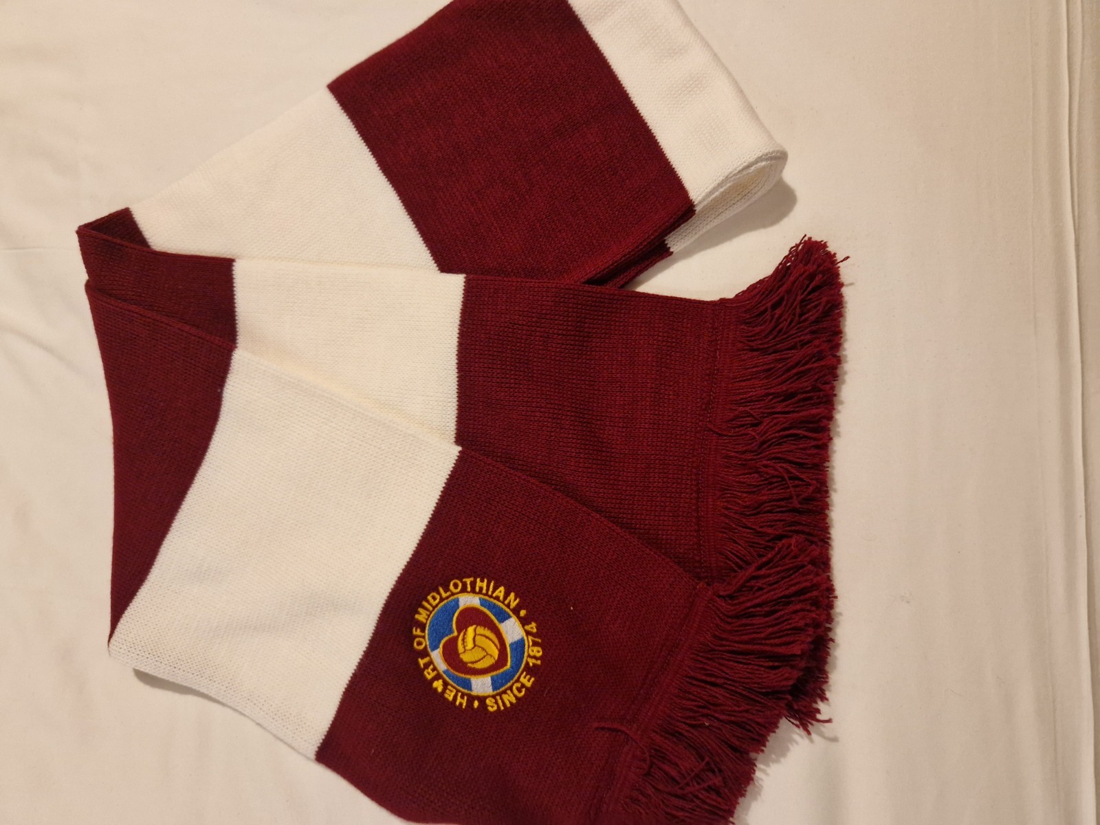 Football Fan Buy a NEW 'HEARTS'  FOOTBALL SCARF WITH EMBROIDERED BADGE  for sale on Ebay