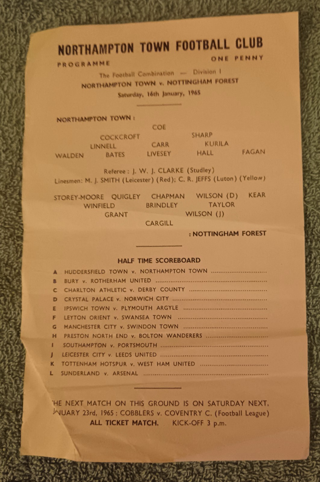 Northampton Town FC Reserves vs Nottingham Forest FC Reserves 1964/5. for sale on Ebay