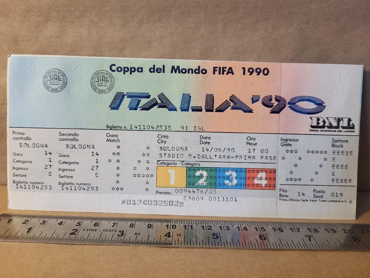 Unused 1990 Football World Cup Italia 90 Ticket 14/6/90 Columbia v Yugoslavia for sale on Ebay