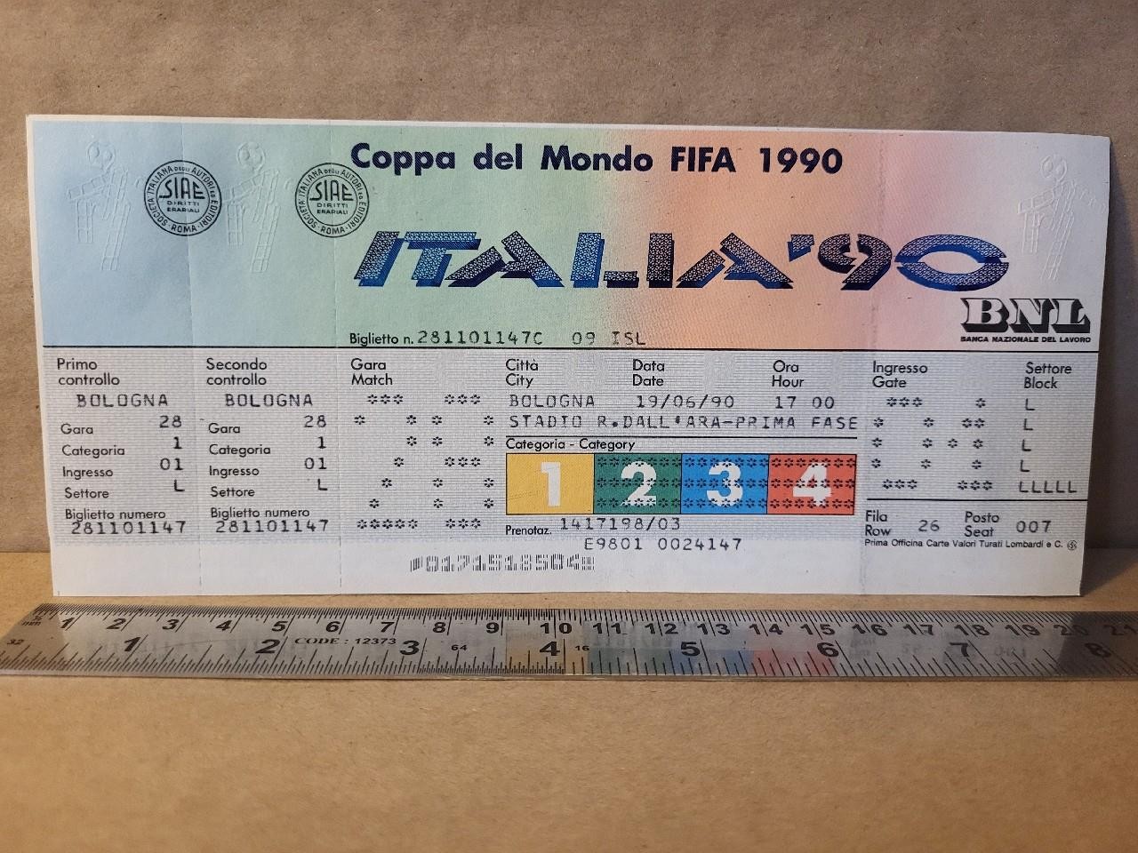 Unused Italy World Cup Italia 90 Ticket 19/6/90 Yugoslavia v UAE United Arab for sale on Ebay