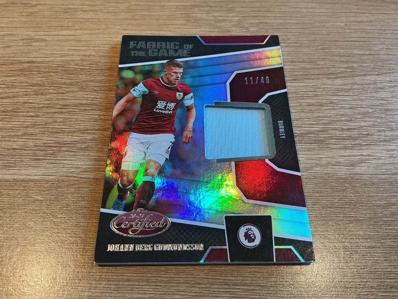 BURNLEY JOHANN BERG GUDMUNDSSON FABRIC OF THE GAME PATCH CARD 11/49 for sale on Ebay