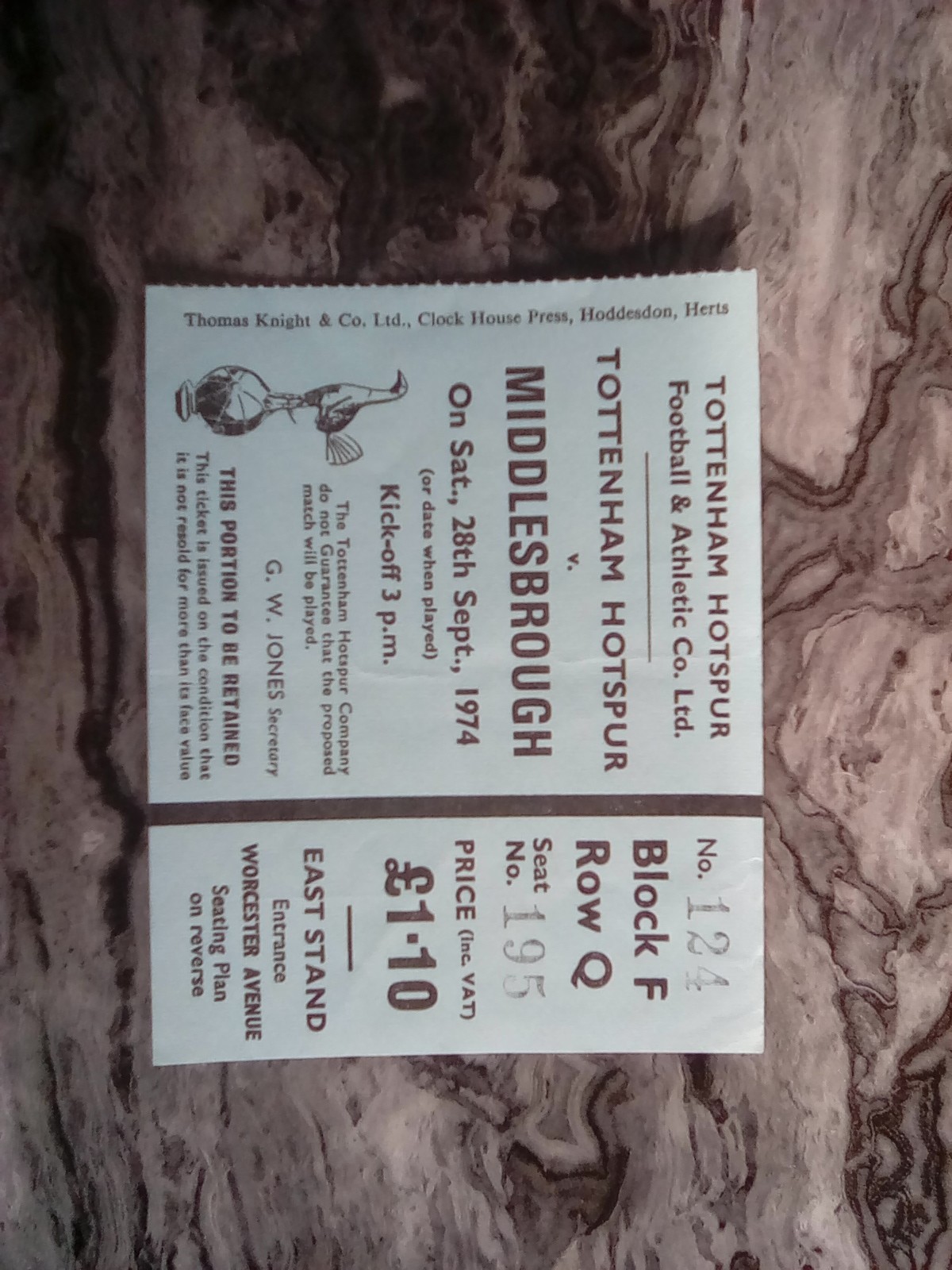 TOTTENHAM ticket  v Middlesbrough 27/09/1974 for sale on Ebay