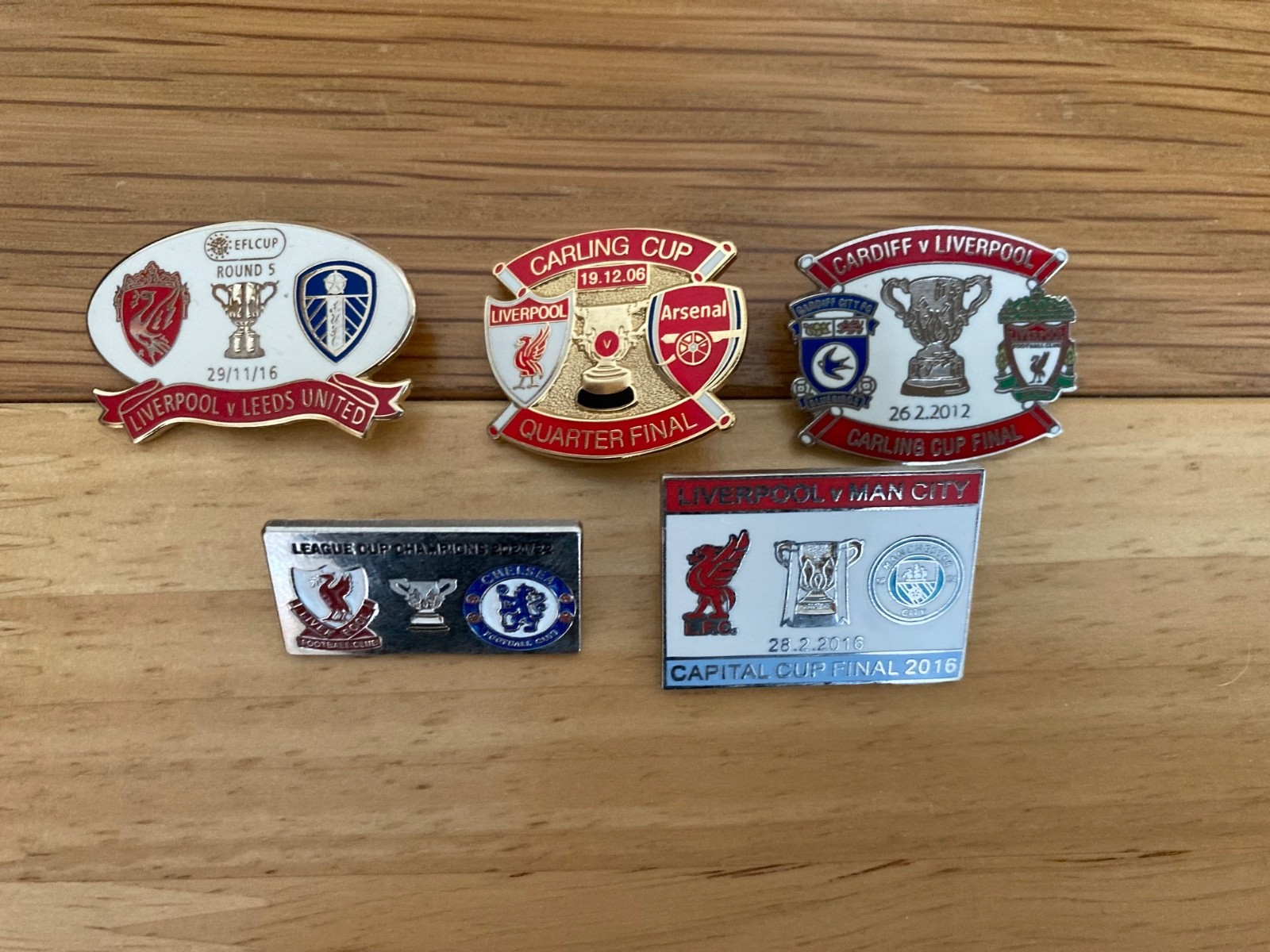 5x  Liverpool Football Club League Cup Badges for sale on Ebay