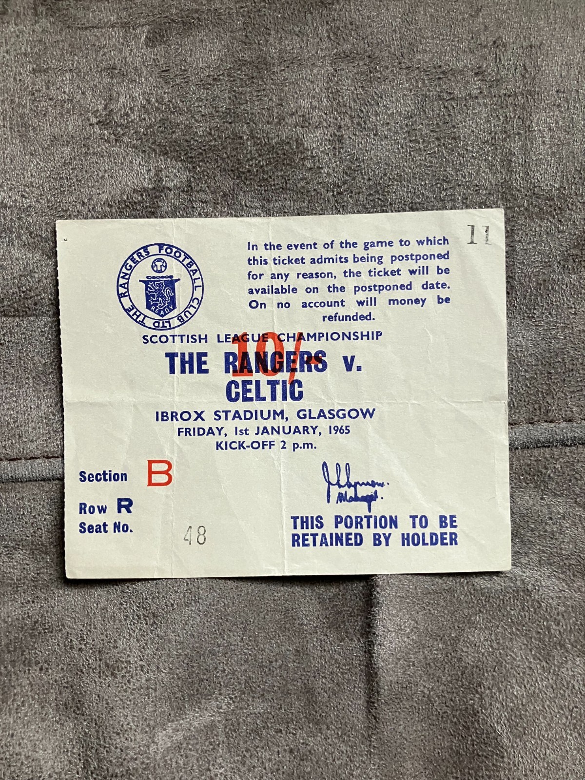 Rangers v Celtic 1st Jan 1965 Scottish League Div 1, Match Ticket. for sale on Ebay