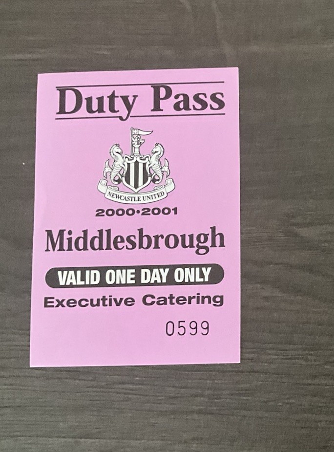 VERY RARE DUTY PASS STICKER NEWCASTLE UNITED V  MIDDLESBROUGH 2000-01 SEASON for sale on Ebay