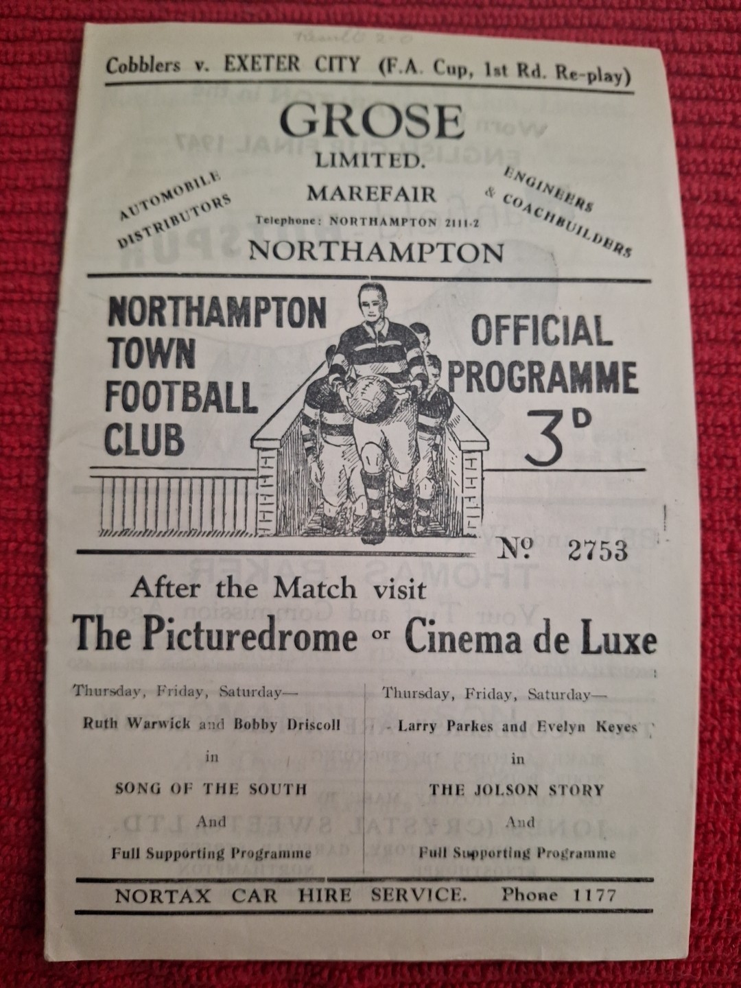 Northampton Town v Exeter City programme.  6/12/1947  FA Cup Replay  for sale on Ebay