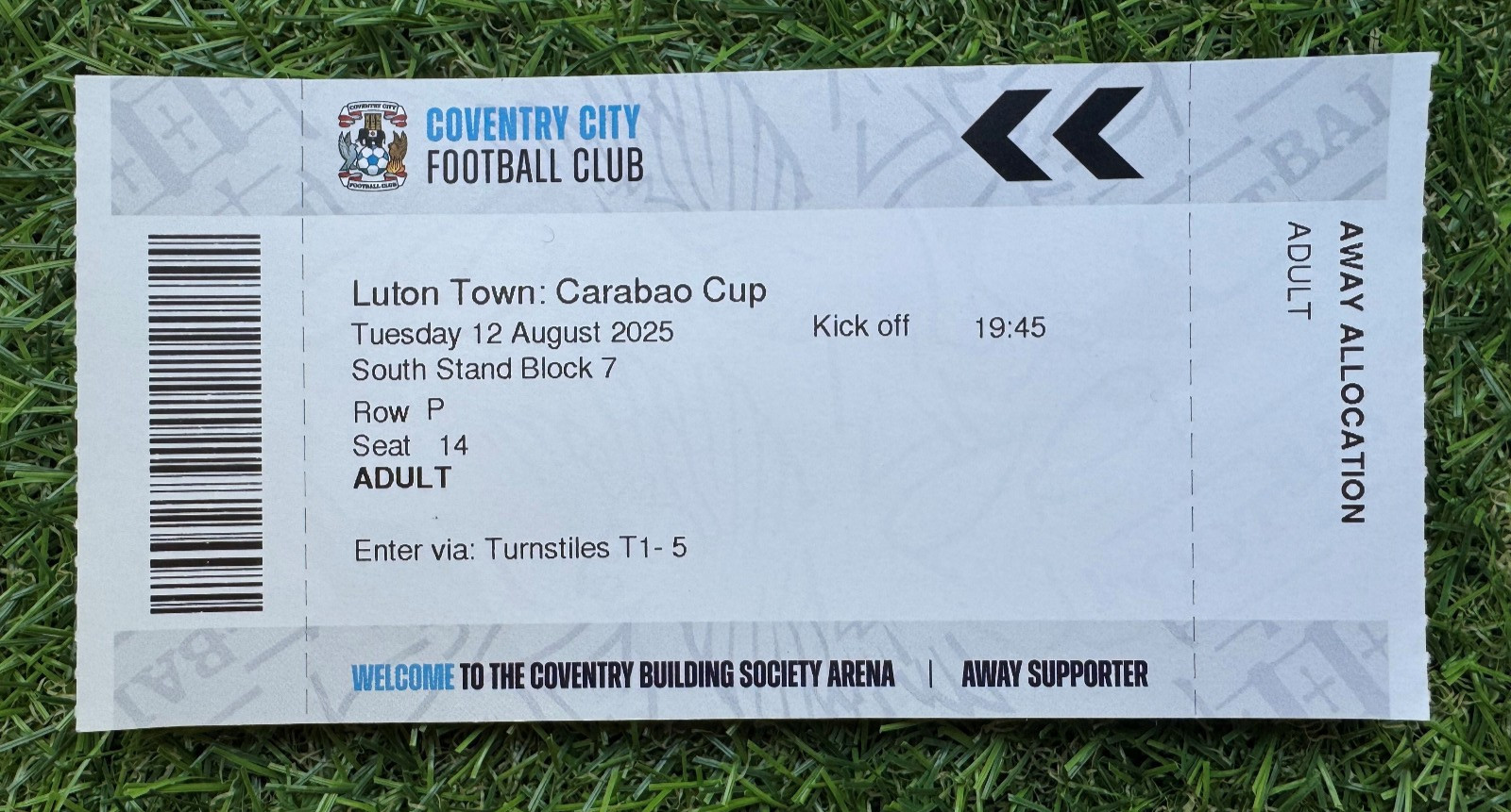 Coventry City FC v Luton Town FC - Tuesday 12th August 2025 - Match Ticket Stub! for sale on Ebay