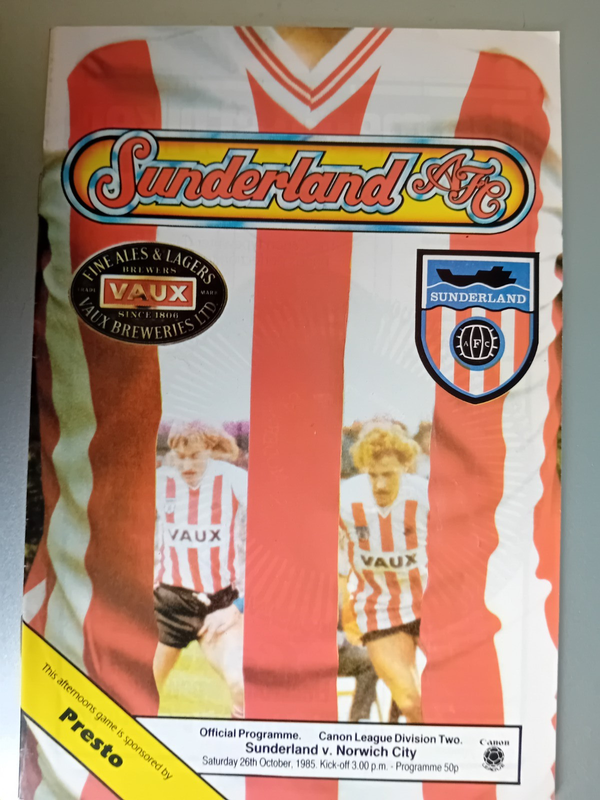 Programme Sunderland v Norwich City 26th October 1985 for sale on Ebay