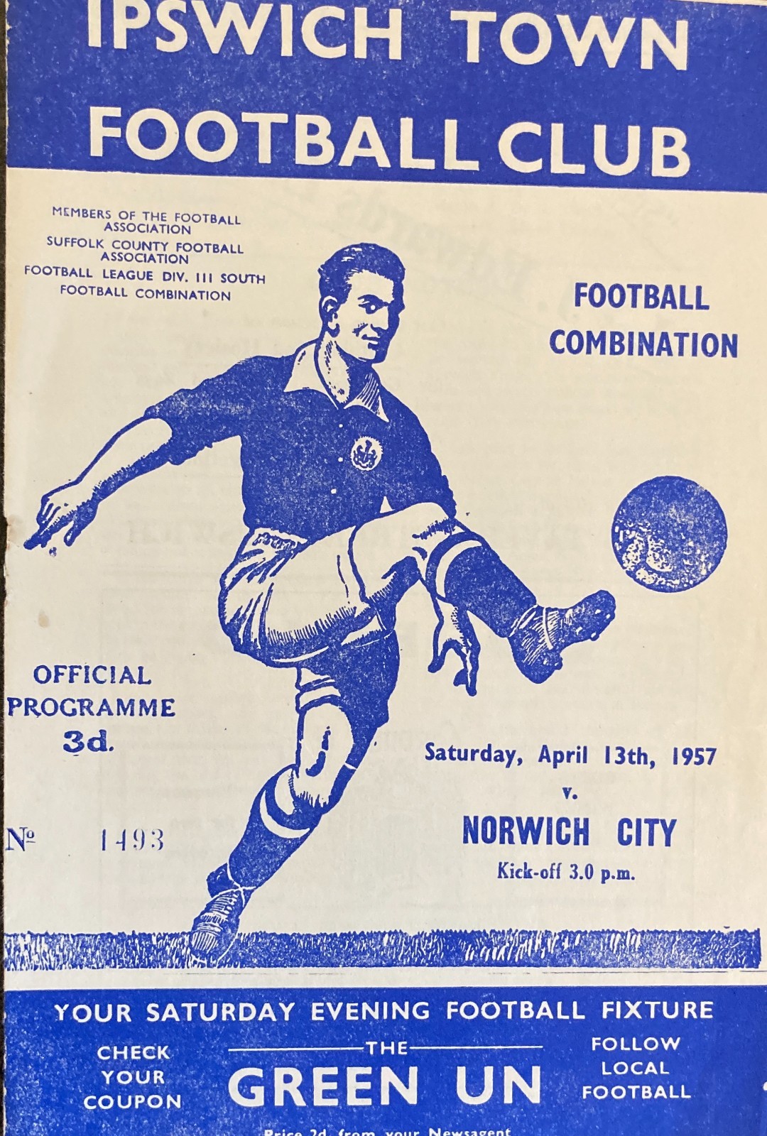 Ipswich Town v Norwich City Football Combination 1956/57 for sale on Ebay