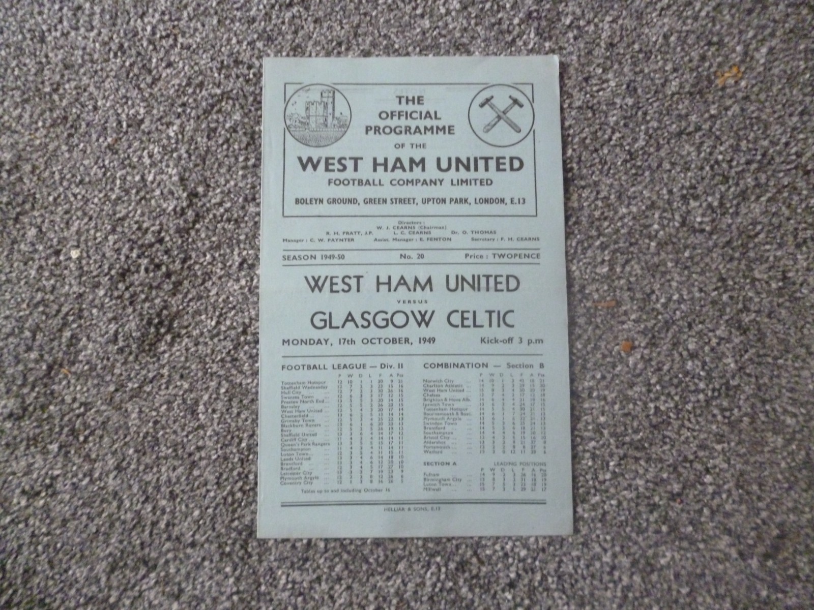 West Ham United v Glasgow Celtic 1949/50 FRIENDLY Football Programme 17/10/1949 for sale on Ebay