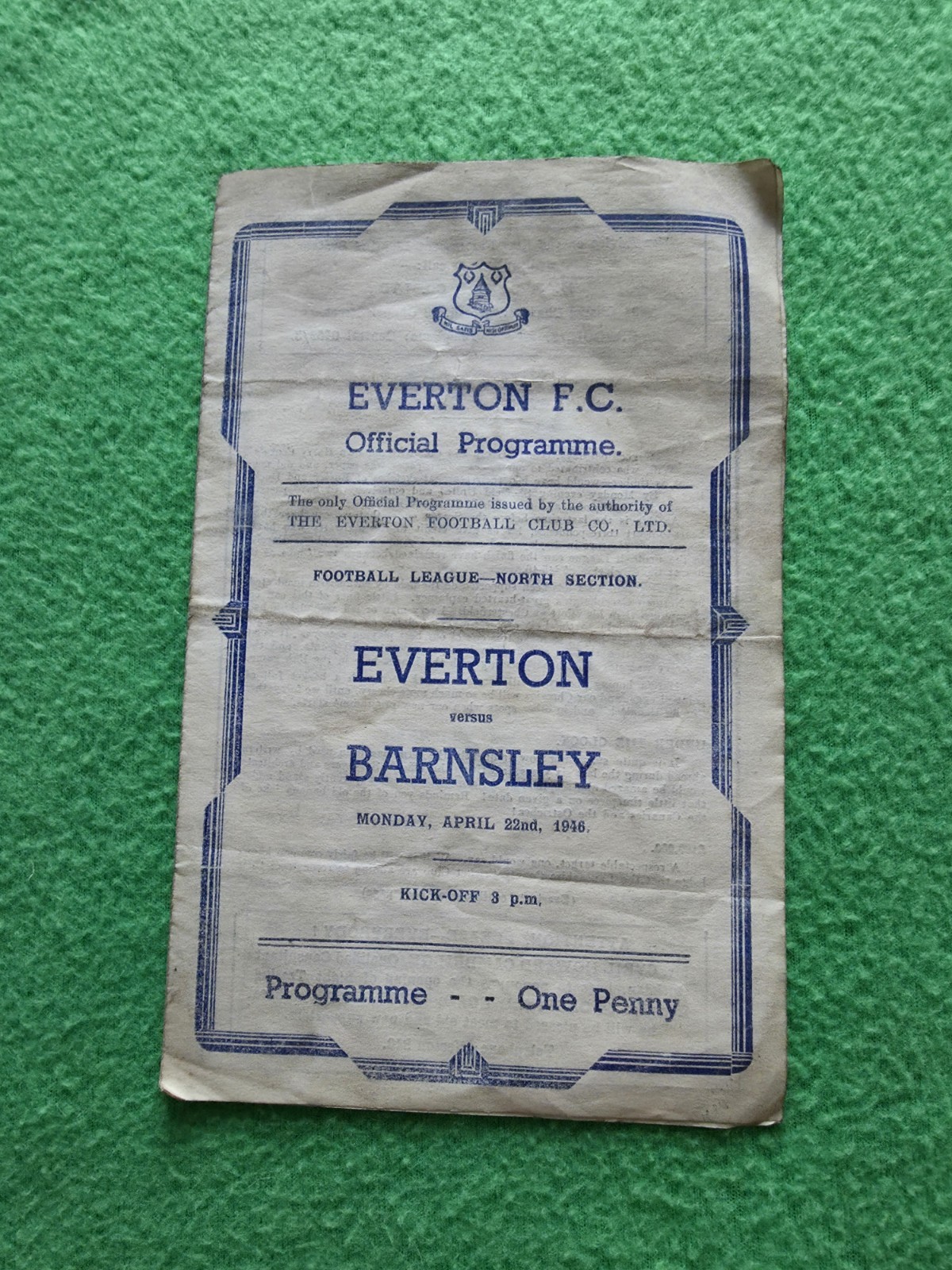 Original Everton FC v Barnsley Official Programme April 22nd 1946 for sale on Ebay