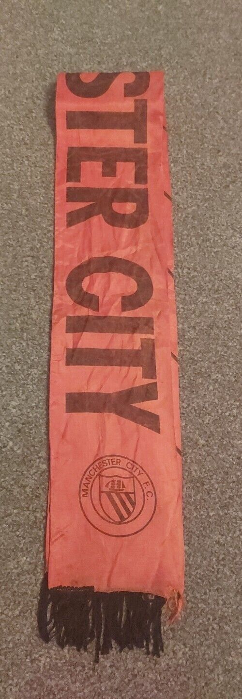 Rare Vintage 1970s Manchester City Orange Black Silk Scarf Club Crest Tassels for sale on Ebay