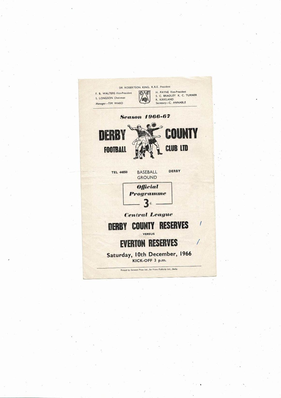 Derby County v Everton Central League Football Programme 1966/67 for sale on Ebay