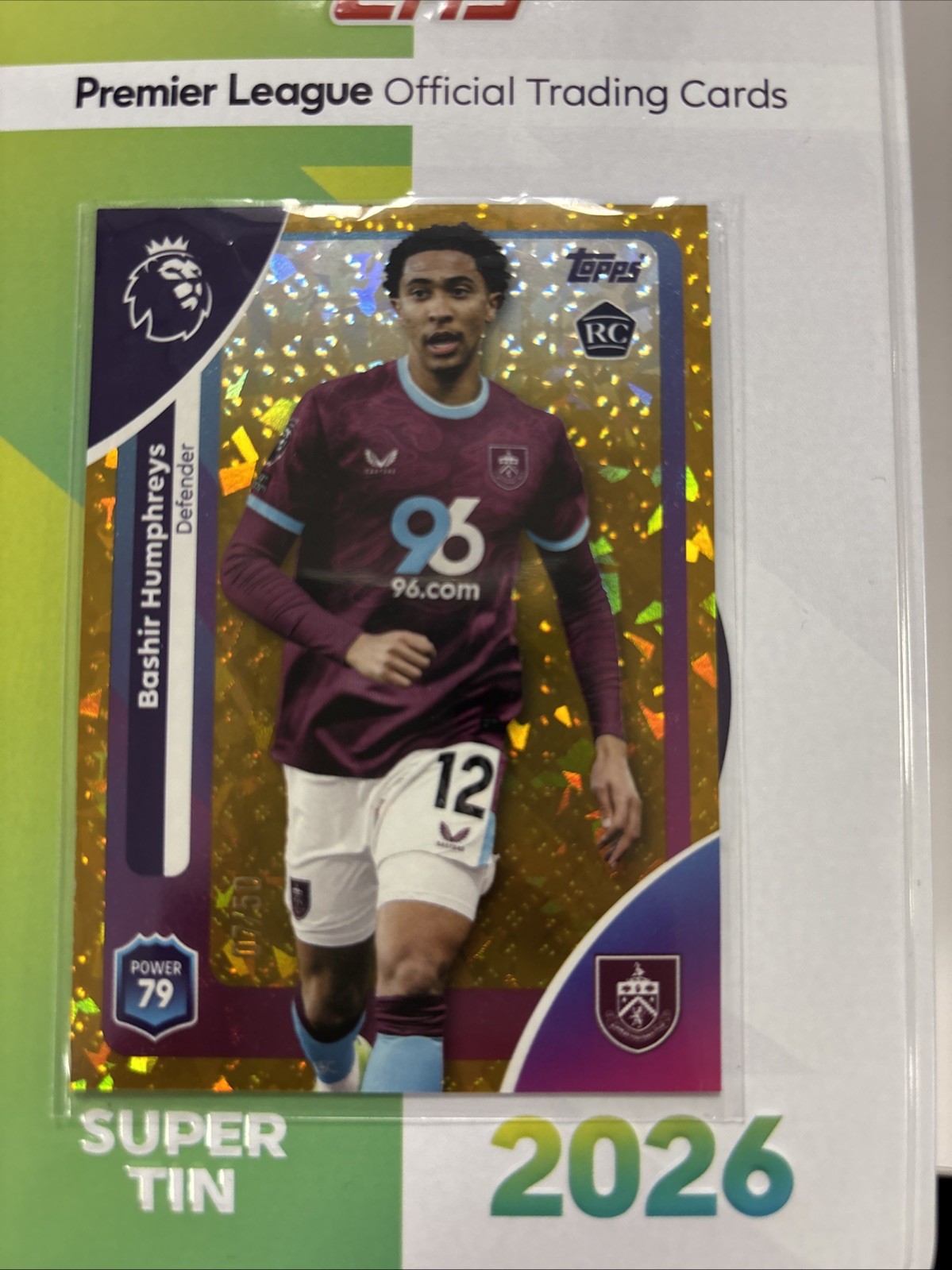 Topps 2026 Premier League Bashir Humphreys 07/50 Gold Sp Burnley Rookie Card for sale on Ebay