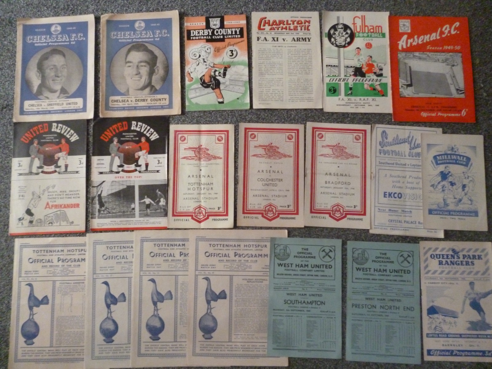 x20 - Vintage 1940s Football Programmes Job Lot West Ham Arsenal Spurs Man Utd for sale on Ebay