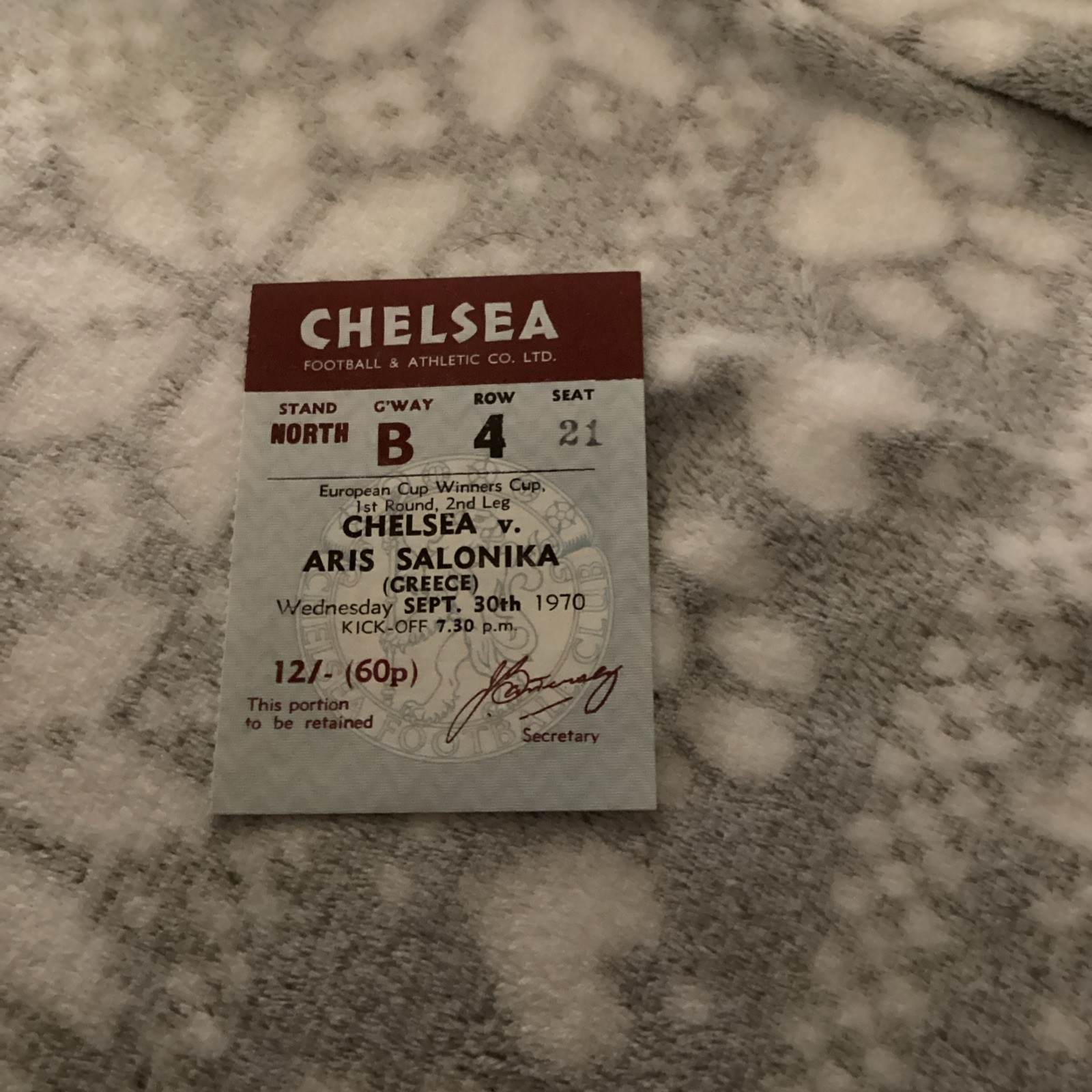 1970/71 Chelsea v Aris Salonika. ECWC match ticket  for sale on Ebay