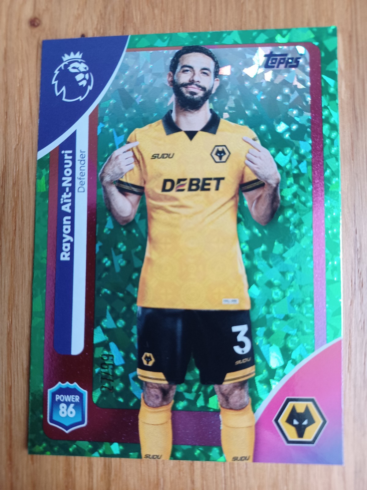 RAYAN AIT-NOURI WOLVES TOPPS PREMIER LEAGUE 2026 GREEN SPARKLE PARALLEL 27 / 99 for sale on Ebay