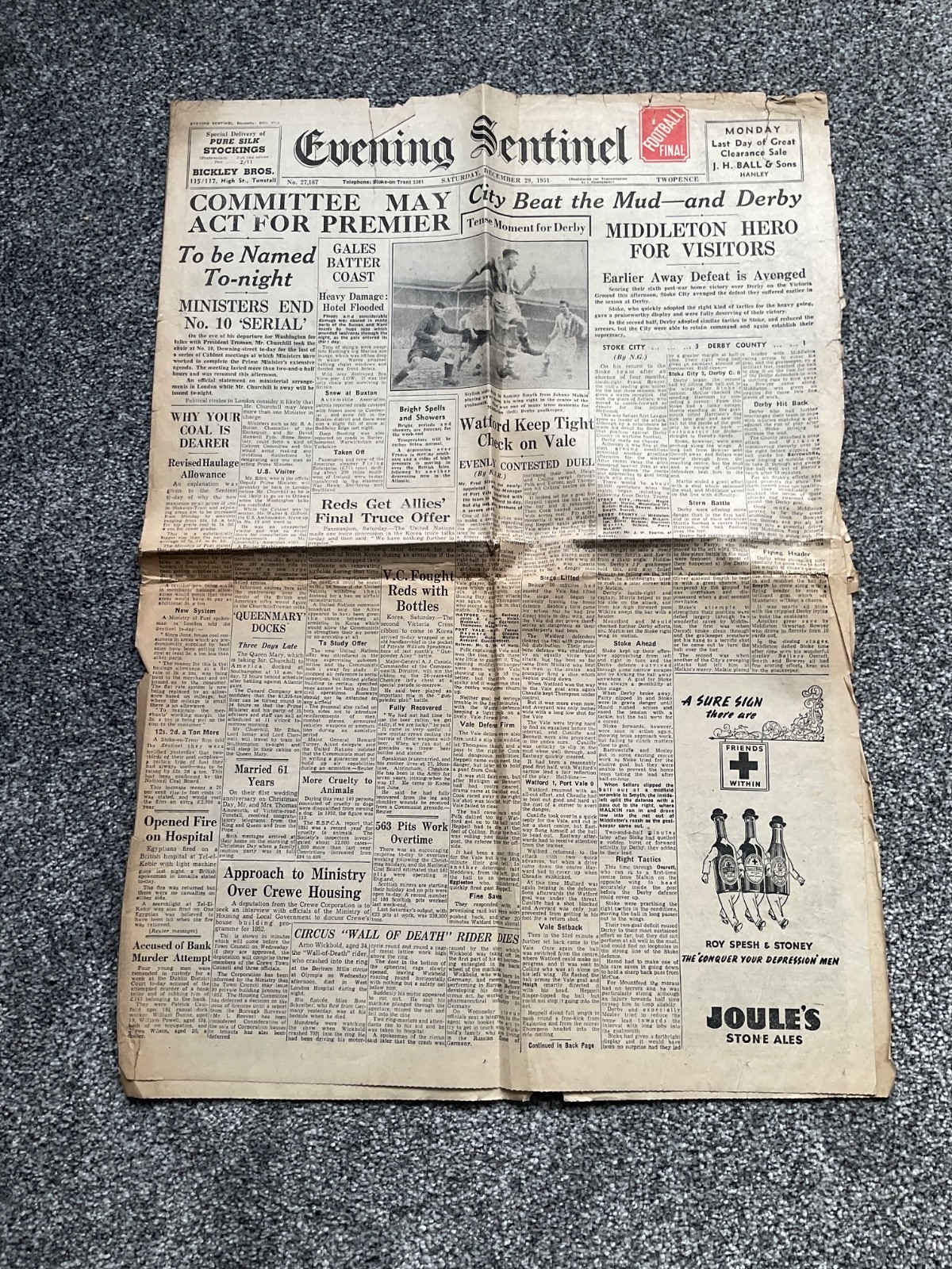 Stoke City v Derby County & Watford v Port Vale match reports 29th Dec 1951 for sale on Ebay