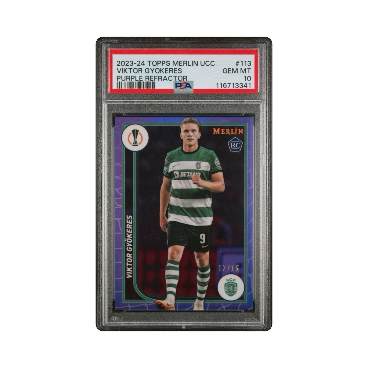 Topps Merlin Chrome 2023/24 Viktor Gyokeres /15 psa 10 POP 1 Purple Arsenal for sale on Ebay