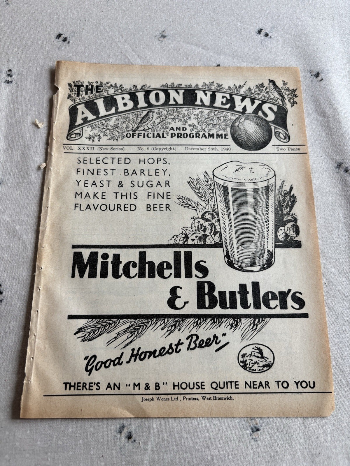 West Bromwich Albion V Nottingham Forest 1940/41 (Ex Bound Volume- Slight Mark) for sale on Ebay
