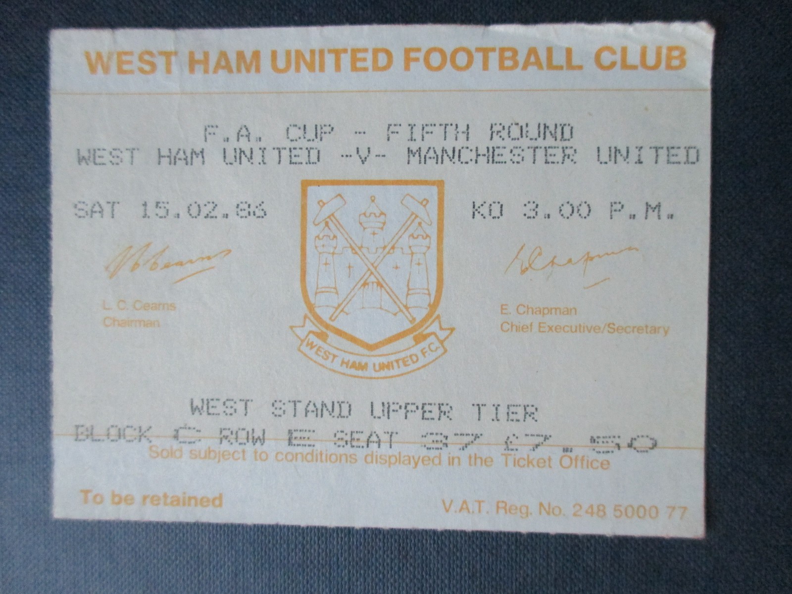 West Ham v Manchester United 1986 FA Cup 5th Round used ticket stub vgc rare for sale on Ebay