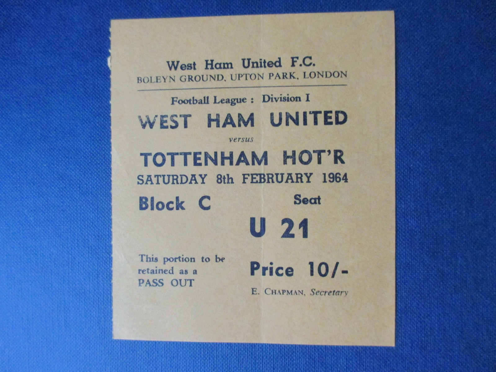 West Ham United v Tottenham Hotspur 1964 Division One used ticket stub vgc rare for sale on Ebay