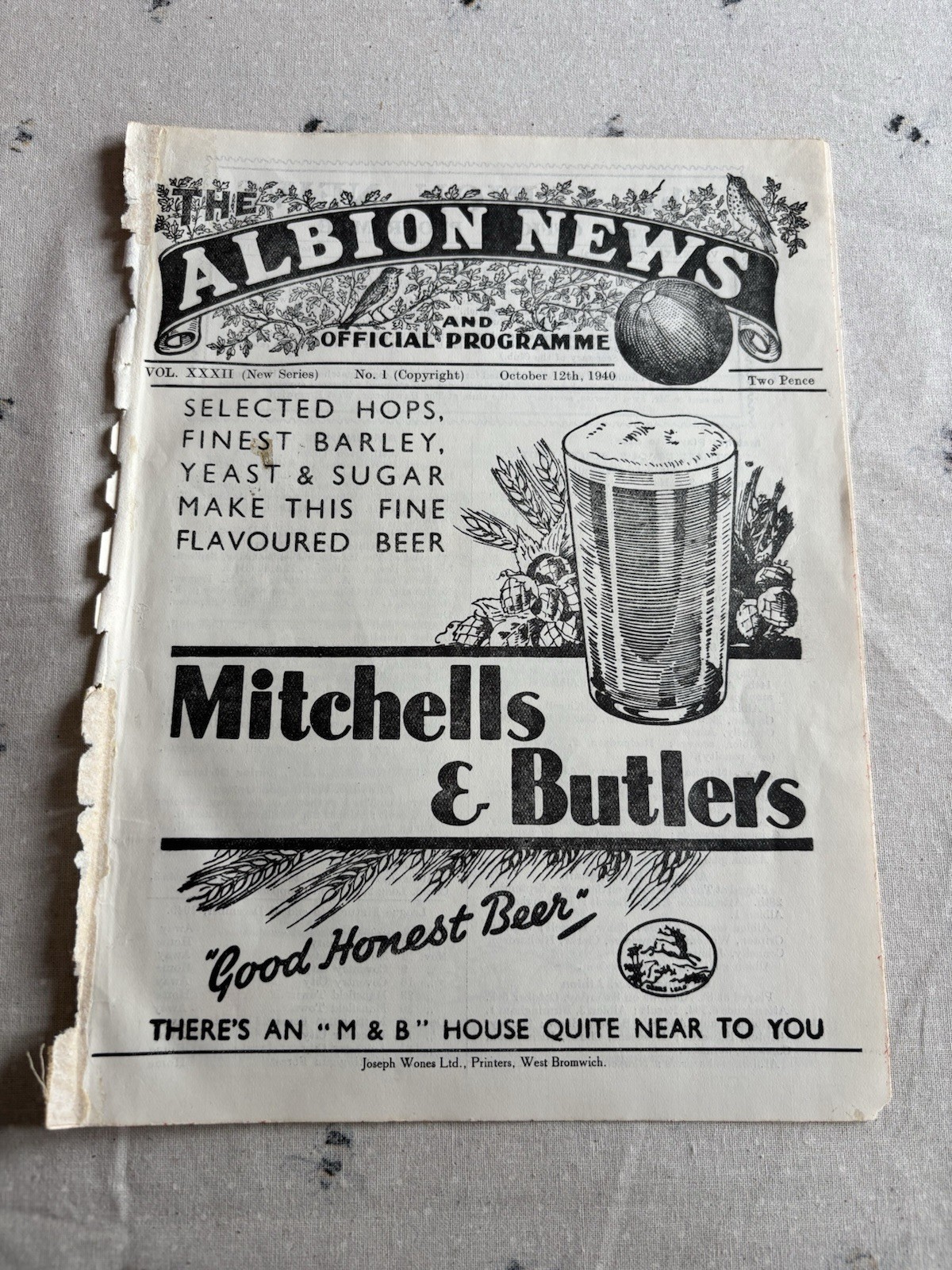 West Bromwich Albion V Stoke City 1940/41 (Ex Bound Volume- Slight Mark) for sale on Ebay
