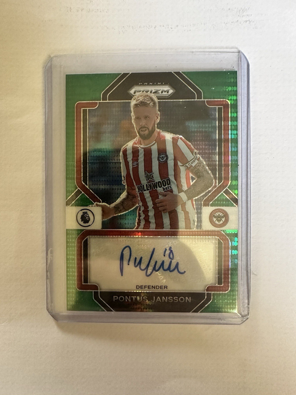 2022-23 Panini Prizm Premier League Pontus Jansson Green Pulsar Auto Brentford for sale on Ebay