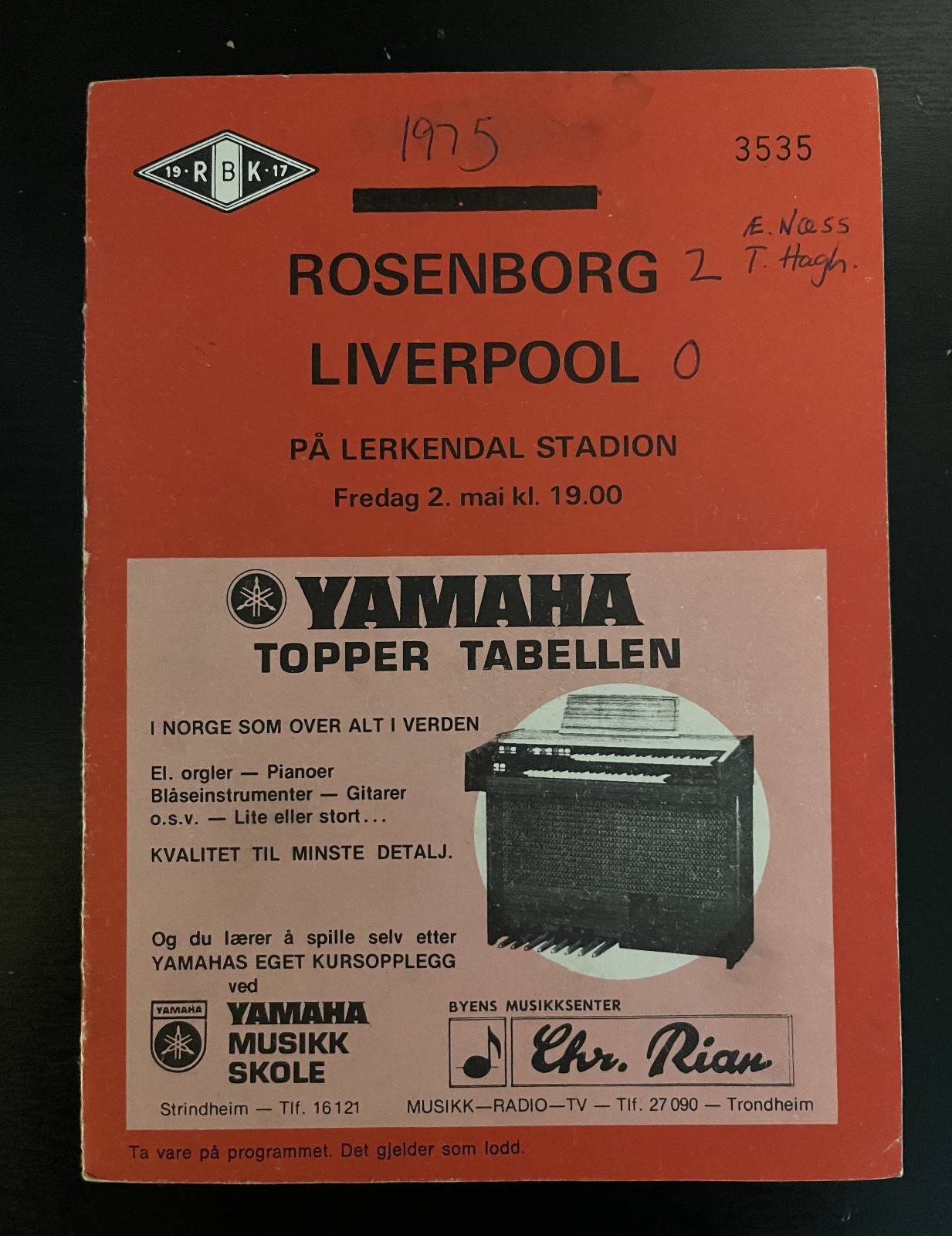 1974 - 1975  Rosenborg Norway  v  Liverpool  Friendly for sale on Ebay