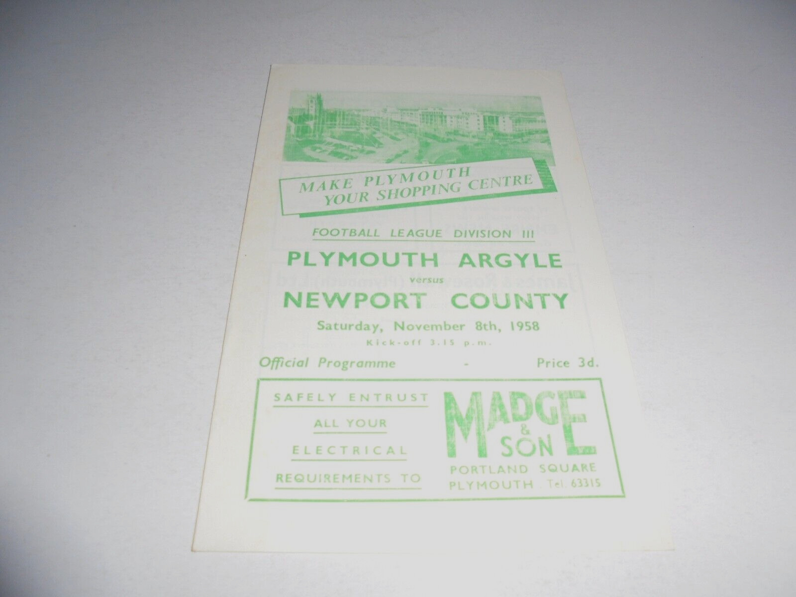 1958/59 PLYMOUTH ARGYLE v NEWPORT COUNTY PROGRAMME DATED 08.11.1958 EXCELLENT for sale on Ebay