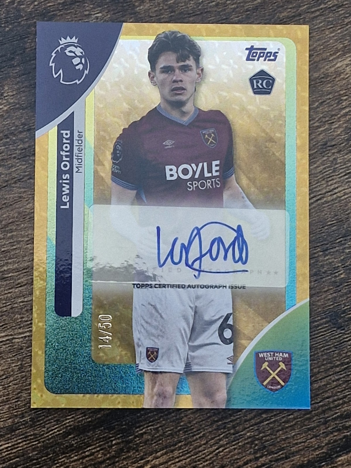 Topps Premier League 2026 Gold Diamond Auto - Lewis Orford Rookie West Ham 14/50 for sale on Ebay