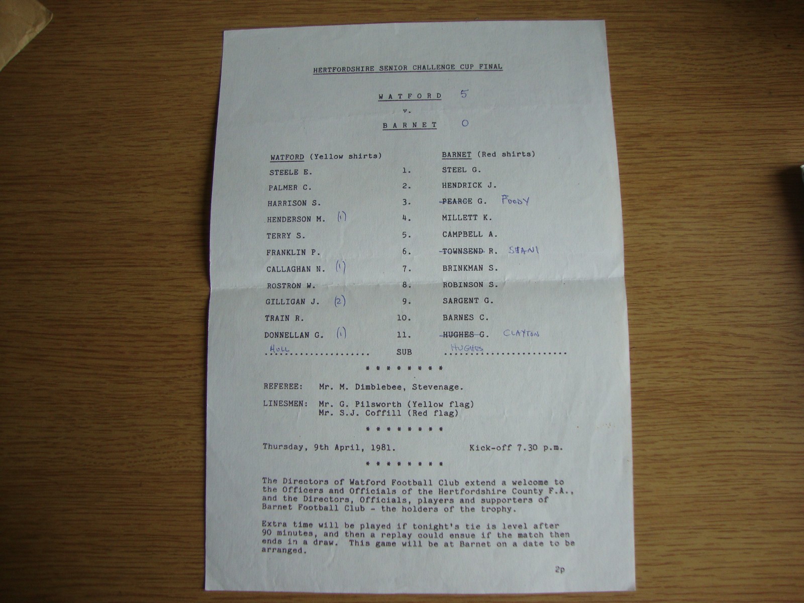 1980/1 Watford v Barnet - Herts Senior Challenge Cup Final - Excellent Condition for sale on Ebay