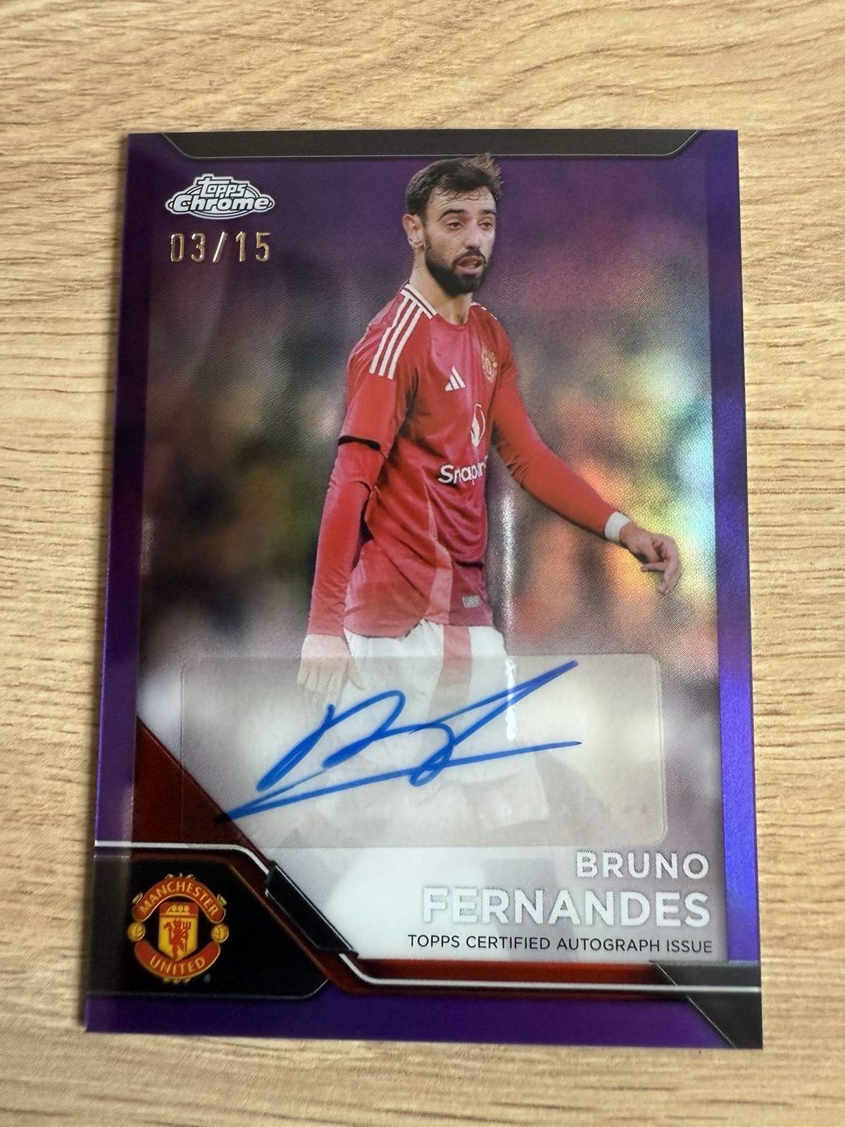 2025 Topps Chrome Manchester United Deluxe Bruno Fernandes Auto Purple 3/15 for sale on Ebay