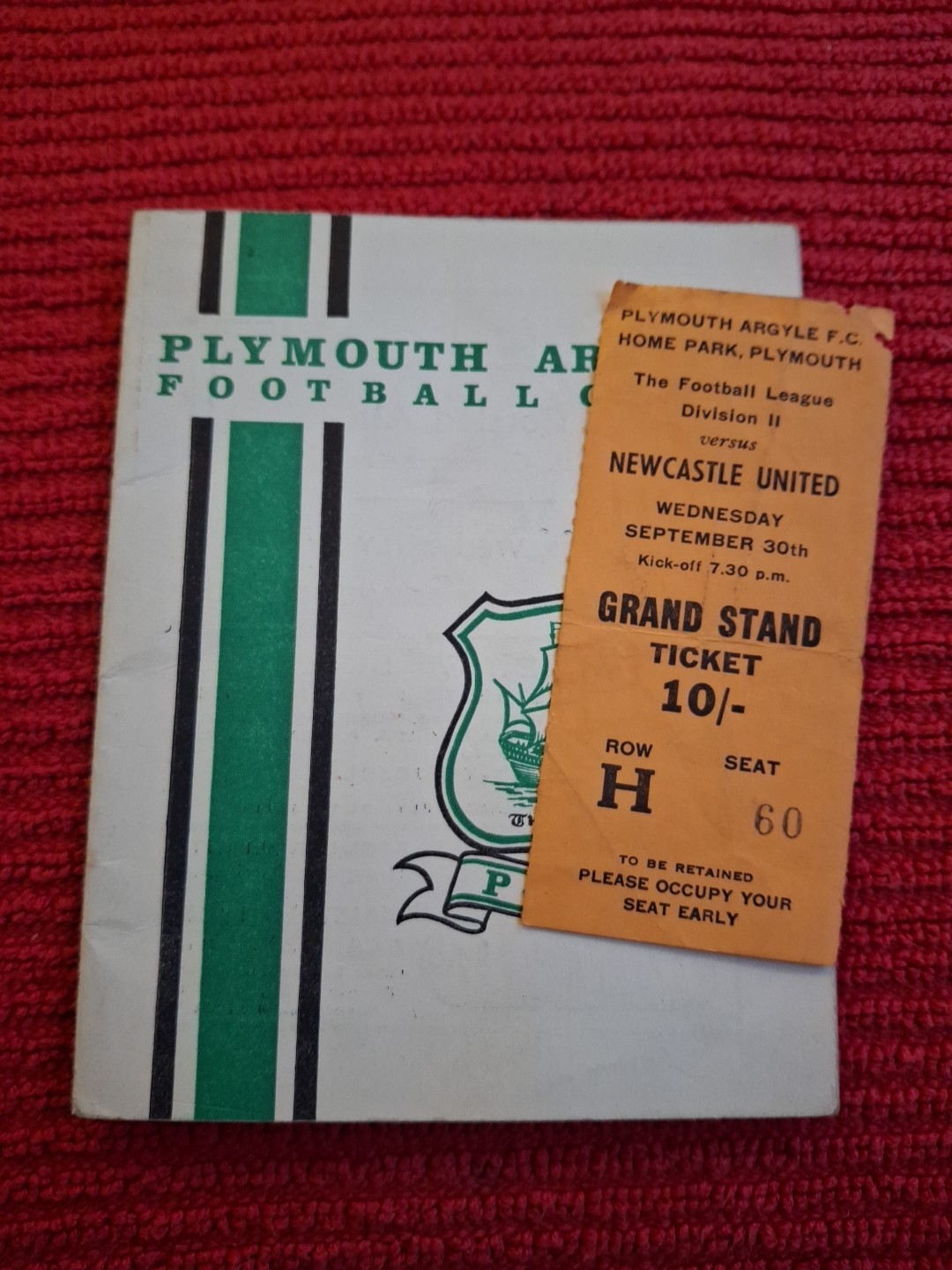 Plymouth Argyle v Newcastle United programme & TICKET.  30/9/1964 for sale on Ebay