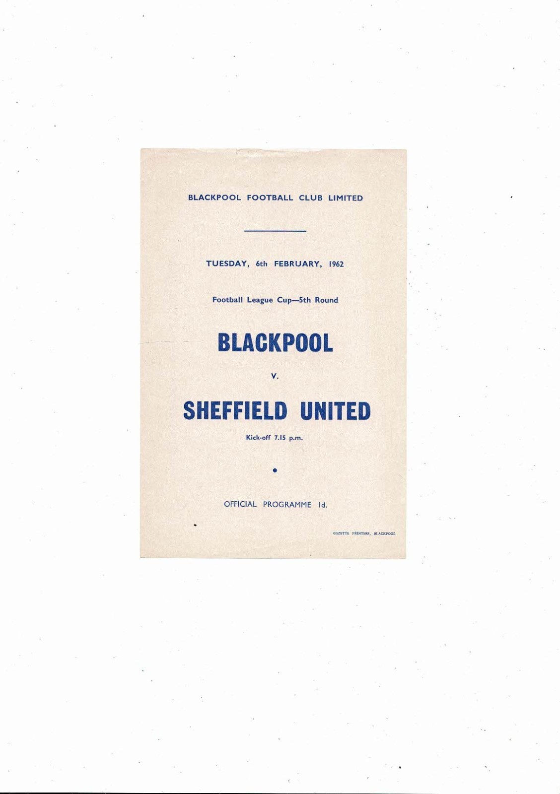 1961/62 Blackpool v Sheffield United League Cup 5th Round Football Programme for sale on Ebay
