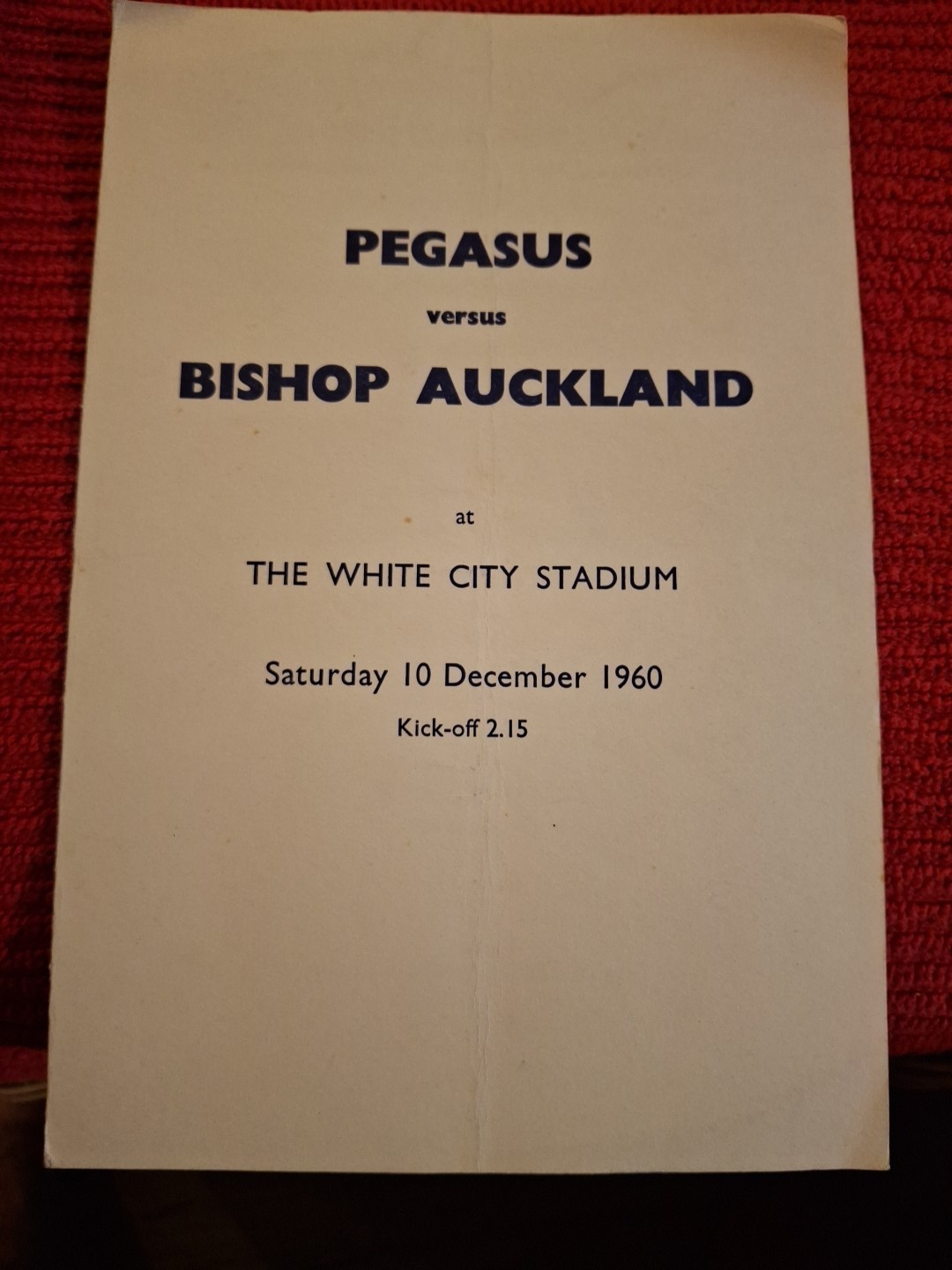 Pegasus v Bishop Auckland programme.  10/12/1960 for sale on Ebay